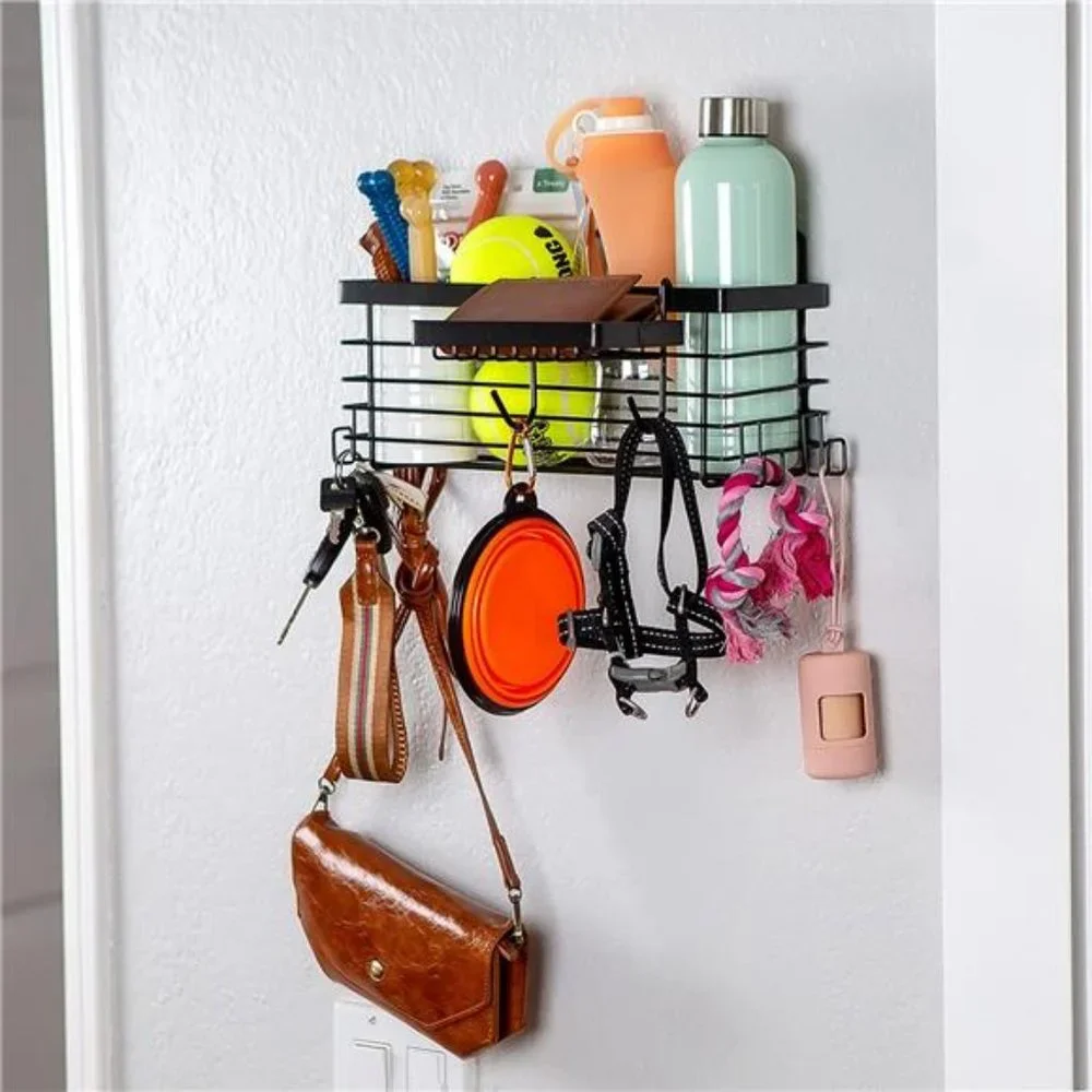 Shower Wall Caddy with Removable Soap Holder – 6 Sturdy Hooks for Storage